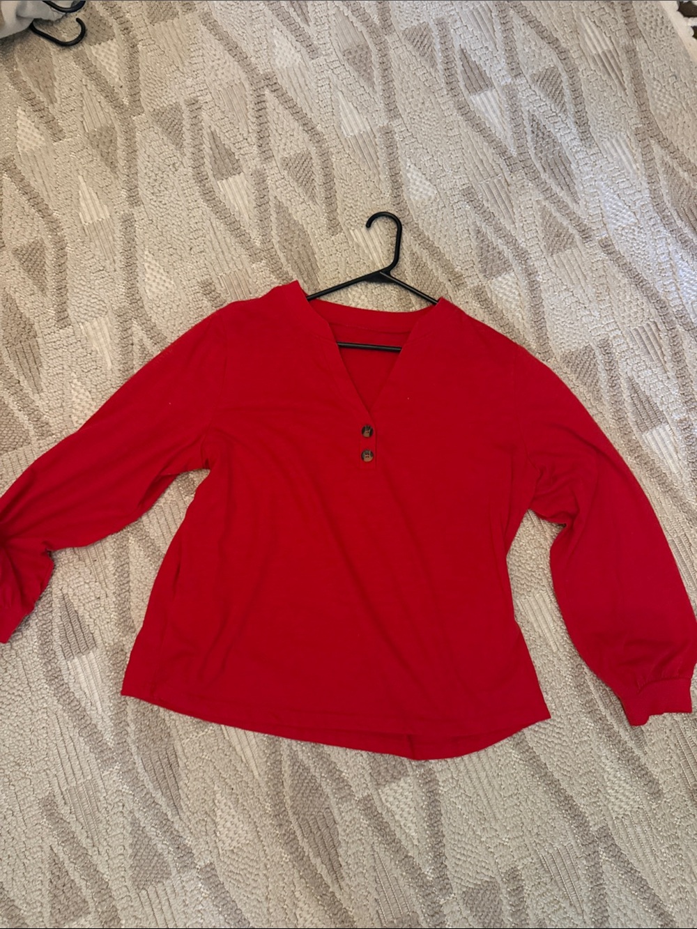 Red V-Neck Long Sleeve Women's Top